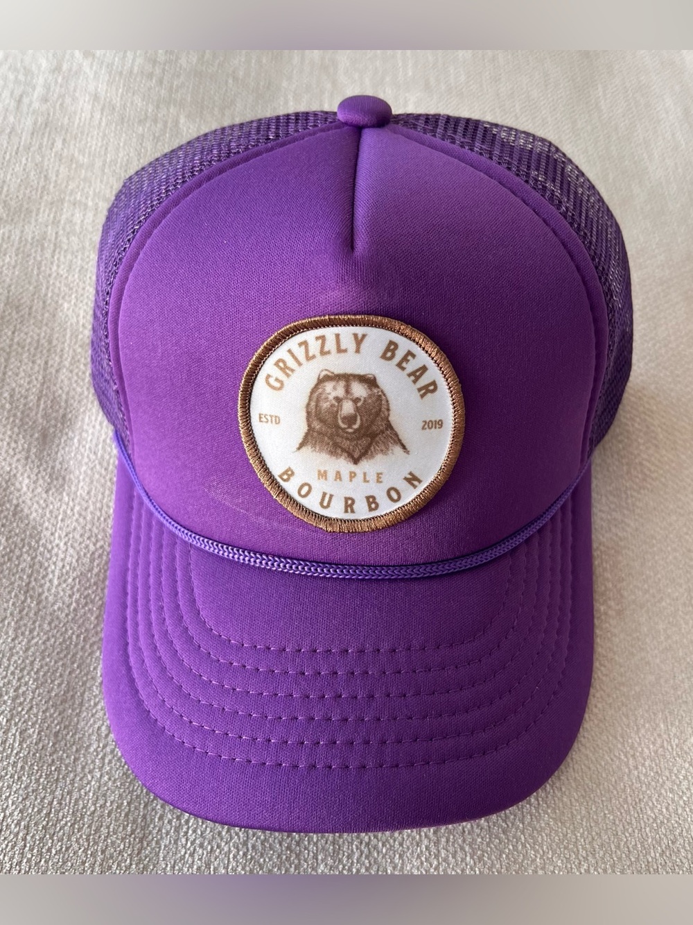 Grizzly Bear Maple Bourbon Purple Trucker Hat Mesh Adjustable SnapBack Unisex